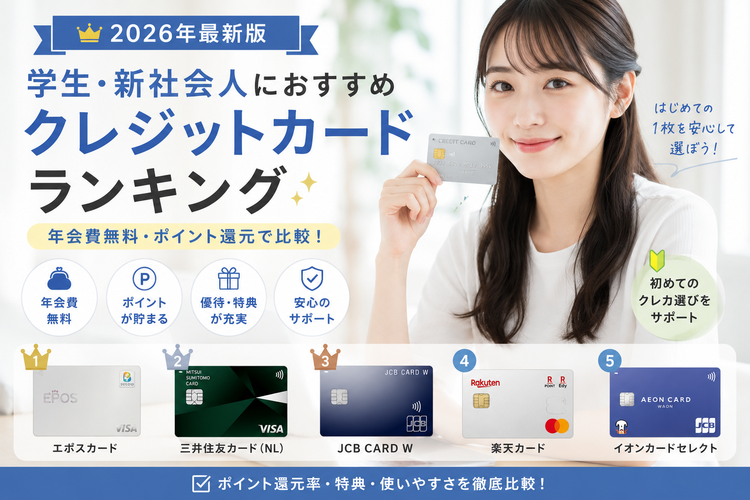 【最新比較版】学生・新社会人におすすめのクレジットカードランキング｜申し込みやすい人気カードを比較